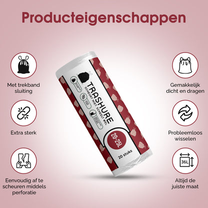 Trashure Vuilniszakken - Code J - Geschikt voor Brabantia prullenbak - 6 rollen x 20 stuks - 20-25L met trekbandsluiting