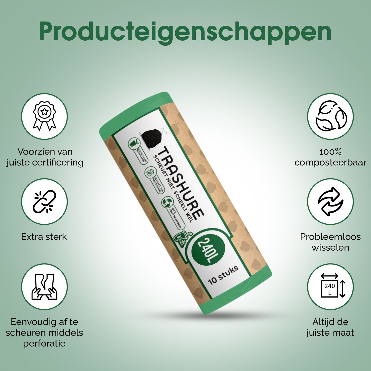 Trashure Container vuilniszakken - 240 Liter - 20 Stuks - Composteerbaar - Geschikt voor GFT