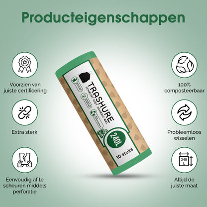 Trashure Container vuilniszakken - 240 Liter - 20 Stuks - Composteerbaar - Geschikt voor GFT