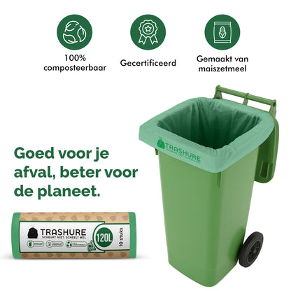 Trashure Container Vuilniszakken - Composteerbaar - 120 Liter - 20 Stuks - GFT Geschikt