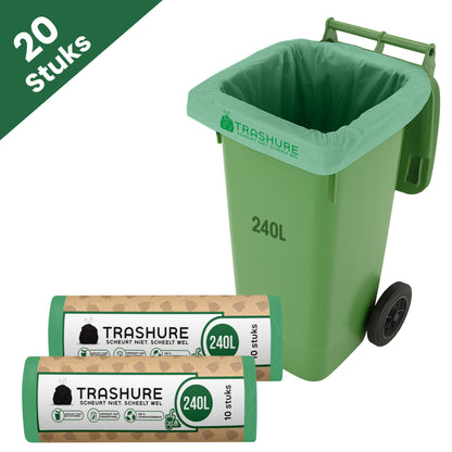 Trashure Container vuilniszakken - 240 Liter - 20 Stuks - Composteerbaar - Geschikt voor GFT
